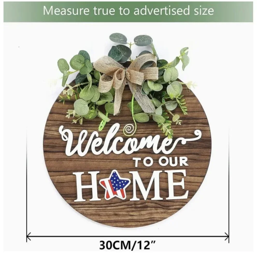 Welcome Sign for Front Door, Seasonal Wreath with Interchangeable Magnets